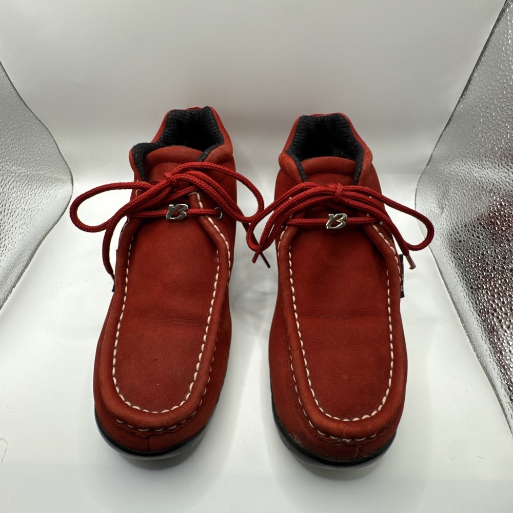 Vintage Buffalino B-Boots Red Suede Chunky Lug Sole Moccasin Ankle Boots 7.5